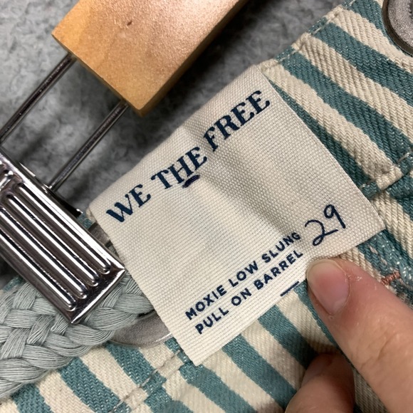 Free People We The Free Moxie Jeans Women's 29 Green Railroad Striped Low-Slung - Picture 4 of 12